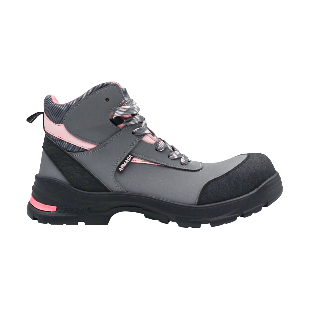 ZAPATO BORCEGUÍ CON CASCO DE COMPOSITE PC - ABS SAFETY WOMAN ARMADA GRIS/ROSA 109